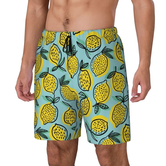 Goofa Lemon Printed Men's Swim Trunks Board Shorts Quick Dry Mens Swimming Trunks with Compression Liner,Breathable Fit Hawaii Beach Shorts-XX-Large