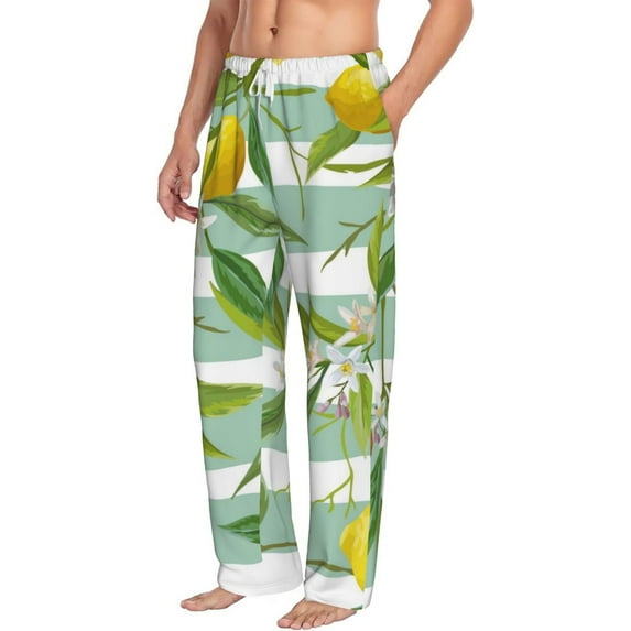 Goofa Lemon Printed Soft Pajama Pants for Men, Wide Leg Comfy Casual Lounge Yoga Pants-Medium