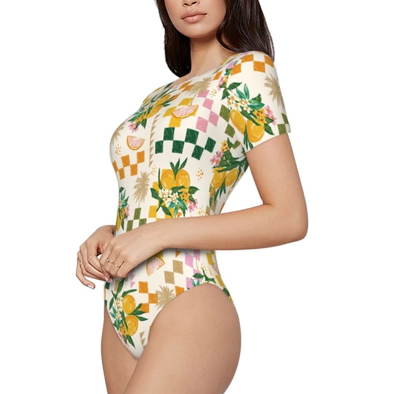 Goofa Lemon Printed Women Rash Guard Short Sleeve,Tummy control Swimsuit Surfing Swimsuit Bathing Suit One Piece Swimsuit UPF 50-XX-Large