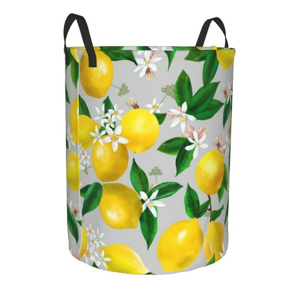 Goofa Lemon Seamless Pattern Oil Painting Effect Printed Circular Hamper,Laundry Basket with Handles,Storage Baskets Foldable,Large Capacity Laundry Hamper-Medium