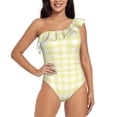 thumbnail image 1 of Goofa Lemon Yellow Checkboard Pattern Women's One Piece Swimsuits Tummy Control Bathing Suits Asymmetric One Shoulder Swimwear-Medium, 1 of 6