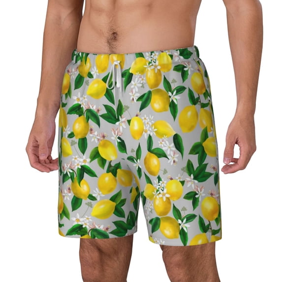 Goofa Lemon1 Printed Men's Swim Trunks Board Shorts Quick Dry Mens Swimming Trunks with Compression Liner,Breathable Fit Hawaii Beach Shorts-Large