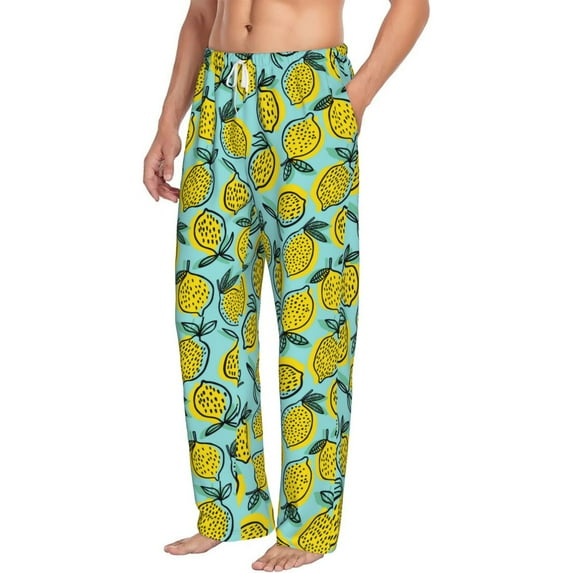 Goofa Lemon1 Printed Soft Pajama Pants for Men, Wide Leg Comfy Casual Lounge Yoga Pants-X-Large