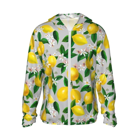 Goofa Lemon1 Printed Women's UPF 50+ Sun Protection Hoodie Jacket Lightweight Long Sleeve Sun Shirt for Women with Pocket Hiking Outdoor-Large