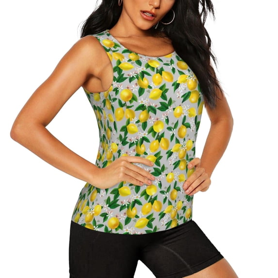 Goofa Lemon1 Printed Womens Workout Tops for Women Sleeveless Yoga Shirts Athletic Running Tank Tops Sleeveless Gym Clothes Workout Apparel-