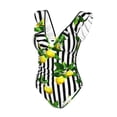 thumbnail image 1 of Goofa Lemons on Striped Print Women's Ruffled One Piece Swimsuit V Neck, 1 of 7