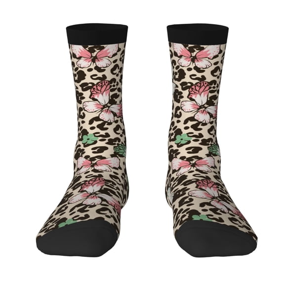 Goofa Leopard Dots Printed Men's Crew Socks, Soft Durable Breathable Moisture-Wicking with Odor Control Cotton socks