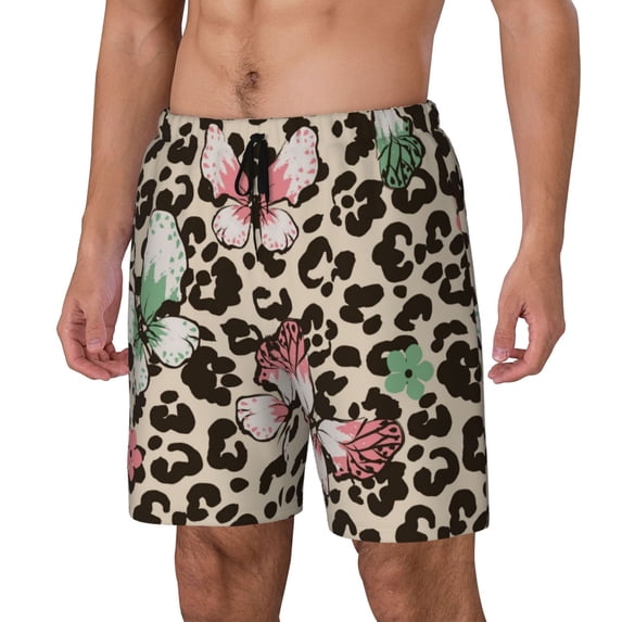 Goofa Leopard Dots Printed Men's Swim Trunks Board Shorts Quick Dry Mens Swimming Trunks with Compression Liner,Breathable Fit Hawaii Beach Shorts-