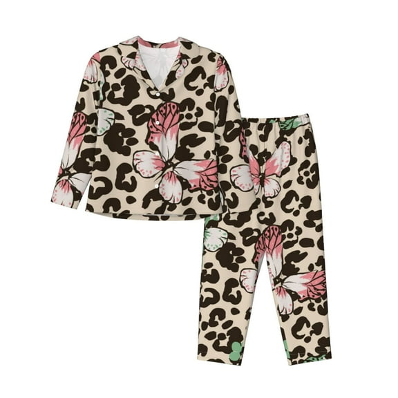 Goofa Leopard Dots Printed Women’s 2 Piece Pajama Set Super,Pajamas Women's Long Sleeve Sleepwear Soft Button Down Loungewear Pjs Lounge Set Nightwear-Small