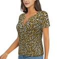 thumbnail image 1 of Goofa Leopard Pattern Womens Deep V Neck Low Cut Tops Casual Summer Short Sleeve Ribbed Knit T-Shirts-Medium, 1 of 5