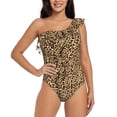 thumbnail image 1 of Goofa Leopard Print Brown Pattern Women's One Piece Swimsuits Tummy Control Bathing Suits Asymmetric One Shoulder Swimwear-Small, 1 of 6