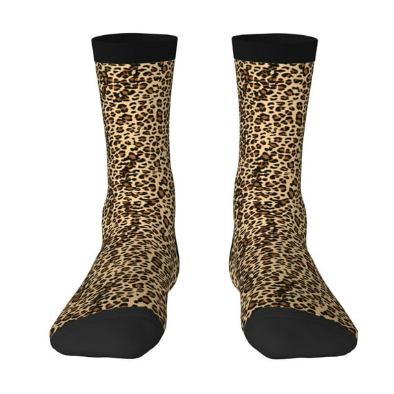 Goofa Leopard Print Brown Printed Men's Crew Socks, Soft Durable Breathable Moisture-Wicking with Odor Control Cotton socks