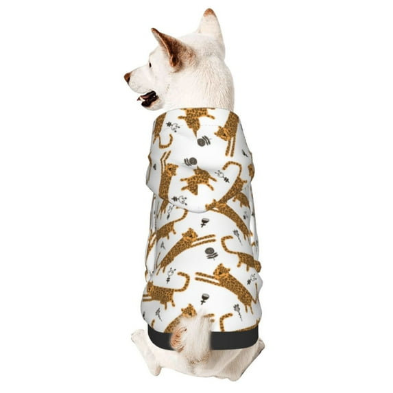 Goofa Leopard Print Pattern Small Dog Sweater Hoodies Pet Grey Hooded Soft Fleece Sweatshirts with Pocket Fall Winter Puppy Cat Sweaters Warm Clothes-Small