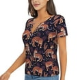 thumbnail image 1 of Goofa Leopard Print Pattern Womens Deep V Neck Low Cut Tops Casual Summer Short Sleeve Ribbed Knit T-Shirts-Large, 1 of 5