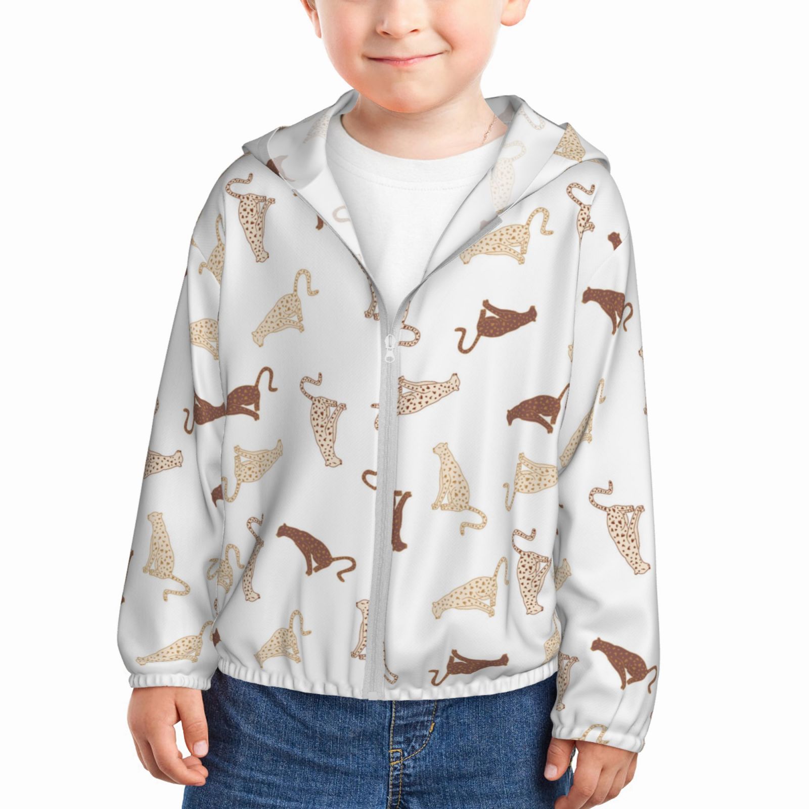 Goofa Leopard Print Printed Kids ZipUp Hoodie Girls Boys UPF50+ Sun