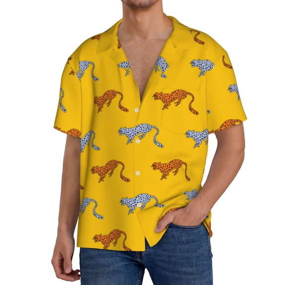 Goofa Leopard Print Printed Men's Casual Short-sleeved Shirt,Lightweight Breathable Button-down,Summer Casual men's top,Versatile Fashion shirt-