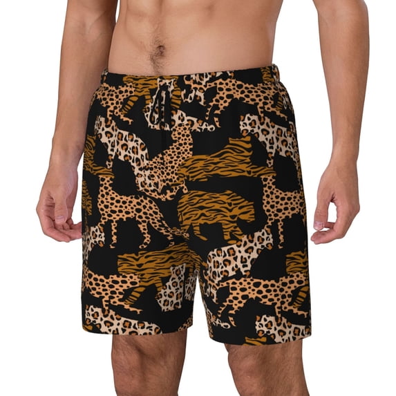 Goofa Leopard Print Printed Men's Swim Trunks Board Shorts Quick Dry Mens Swimming Trunks with Compression Liner,Breathable Fit Hawaii Beach Shorts-3X-Large