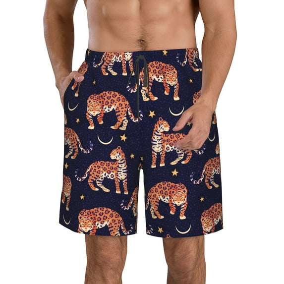 Goofa Leopard Print Printed Mens Swim Trunks Summer Quick Dry Short Beach Swimwear Bathing Suits-X-Large