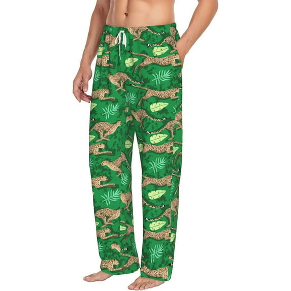 Goofa Leopard Print Printed Soft Pajama Pants for Men, Wide Leg Comfy Casual Lounge Yoga Pants-Large