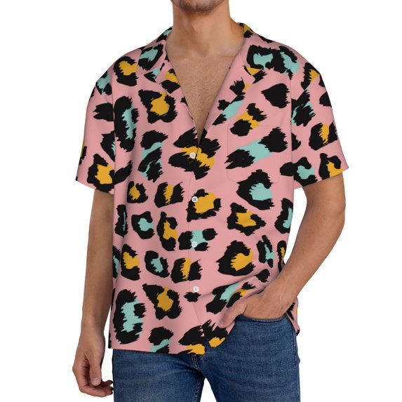 Goofa Leopard Printed Men's Casual Short-sleeved Shirt,Lightweight Breathable Button-down,Summer Casual men's top,Versatile Fashion shirt-Medium