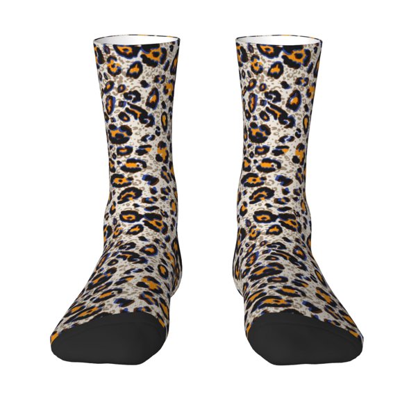 Goofa Leopard Printed Men's Crew Socks, Soft Durable Breathable Moisture-Wicking with Odor Control Cotton socks