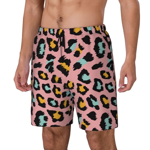 Goofa Leopard Printed Men's Swim Trunks Board Shorts Quick Dry Mens Swimming Trunks with Compression Liner,Breathable Fit Hawaii Beach Shorts-Large
