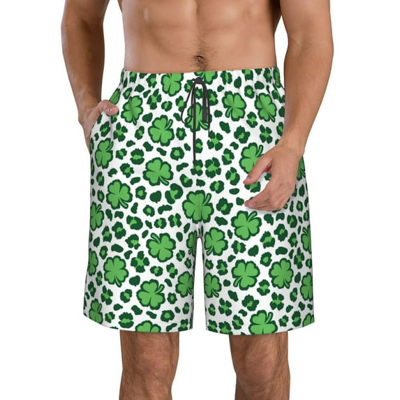 Goofa Leopard print St. Patrick's Day Printed Mens Swim Trunks Summer Quick Dry Short Beach Swimwear Bathing Suits-3X-Large