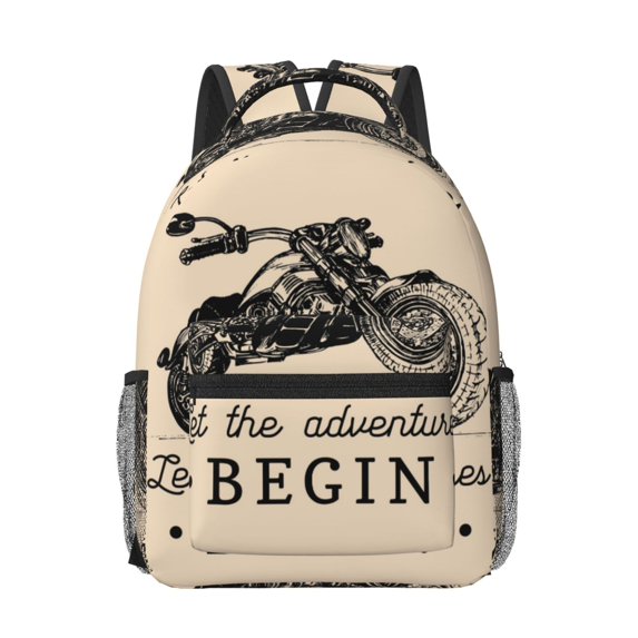 Goofa Let The Adventure Begin Pattern Comfortable Student Backpack - Ergonomic Design, Durable, Water-Resistant, Multi-Compartment,Travel, and Outdoor Activities