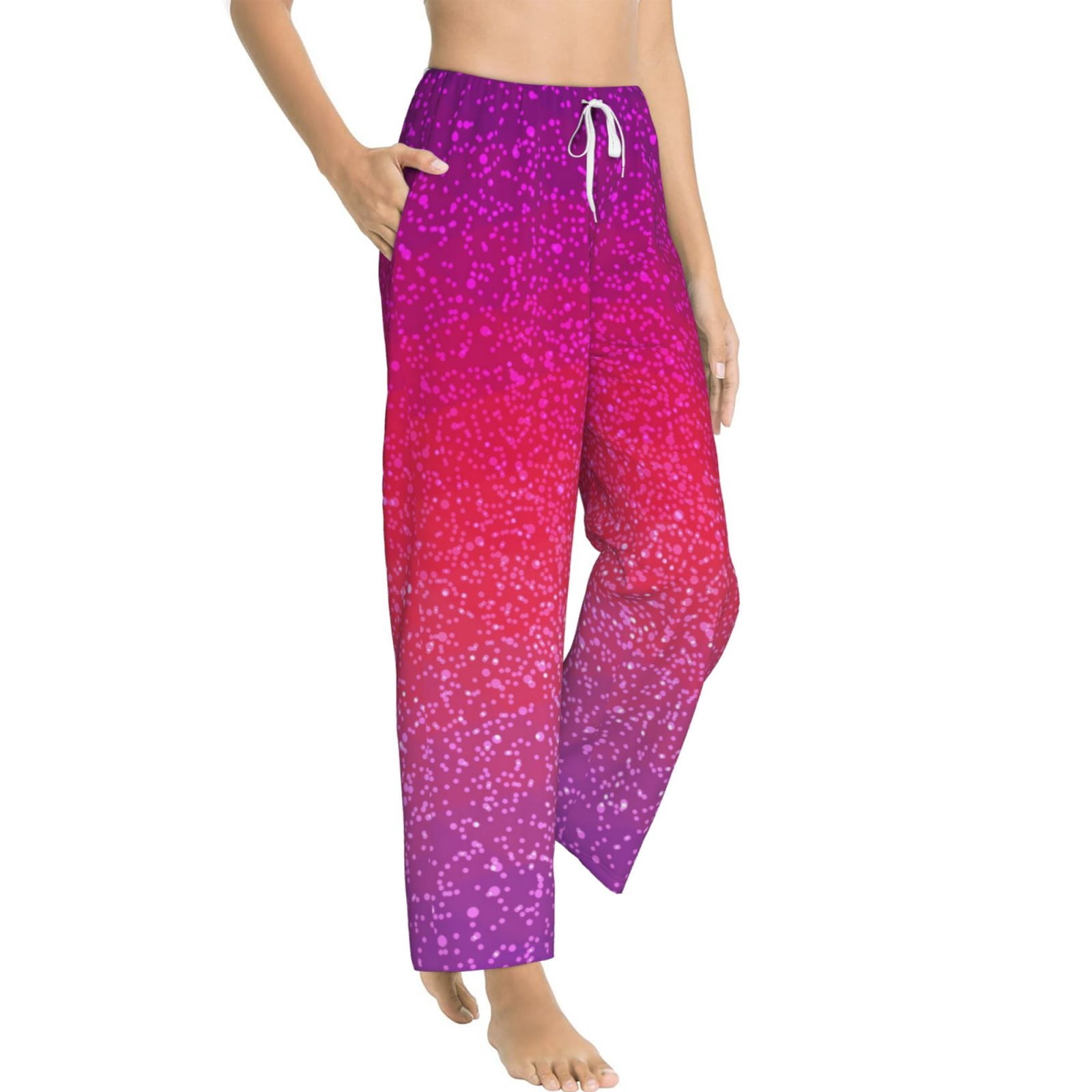 Goofa Light Purple Glitter Printed Soft Pajama Pants for Women, Wide ...