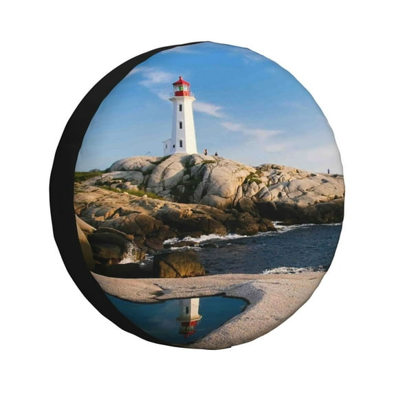 Goofa Lighthouse Pattern Universal Tire Cover for Jeep, SUV, Truck, and Trailer – Waterproof, UV-Resistant,Easy to Install, Fits 14"-17" Tires-17 inch