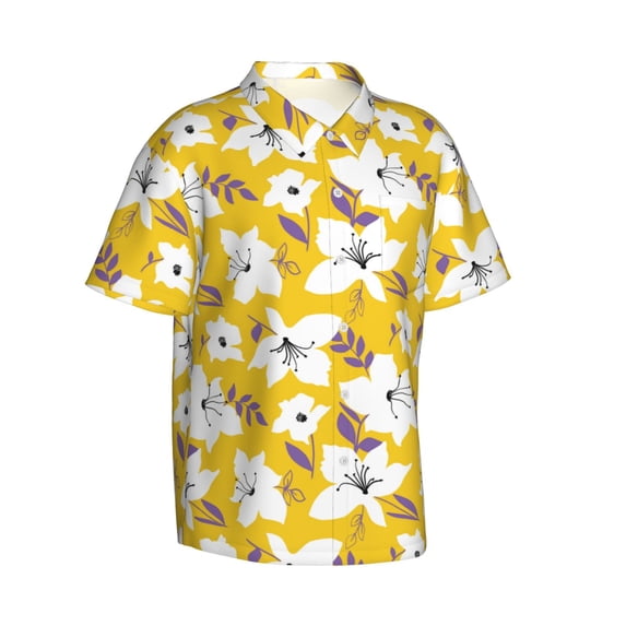 Goofa Lilies Flowers Hawaiian Shirt for Men, Unisex Summer Beach Casual Short Sleeve Button Down Shirts,Aloha Tropical Floral print shirt-Large