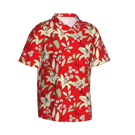 Goofa Lilies Flowers Hawaiian Shirt for Men, Unisex Summer Beach Casual Short Sleeve Button Down Shirts,Aloha Tropical Floral print shirt-XX-Large