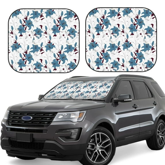 Goofa Lilies Flowers Pattern 2 Piece Car Windshield Sun Shade Foldable | Front Windshield Shade for Sun, Heat and UV Rays | Sunshade for Car Front Window-Large