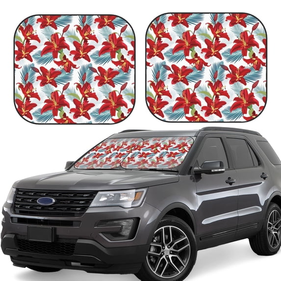 Goofa Lilies Flowers Pattern 2 Piece Car Windshield Sun Shade Foldable | Front Windshield Shade for Sun, Heat and UV Rays | Sunshade for Car Front Window-Large