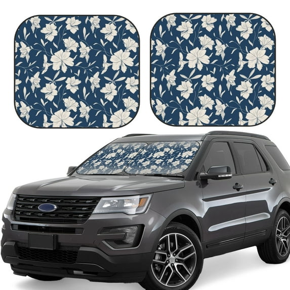 Goofa Lilies Flowers Pattern 2 Piece Car Windshield Sun Shade Foldable | Front Windshield Shade for Sun, Heat and UV Rays | Sunshade for Car Front Window-Large
