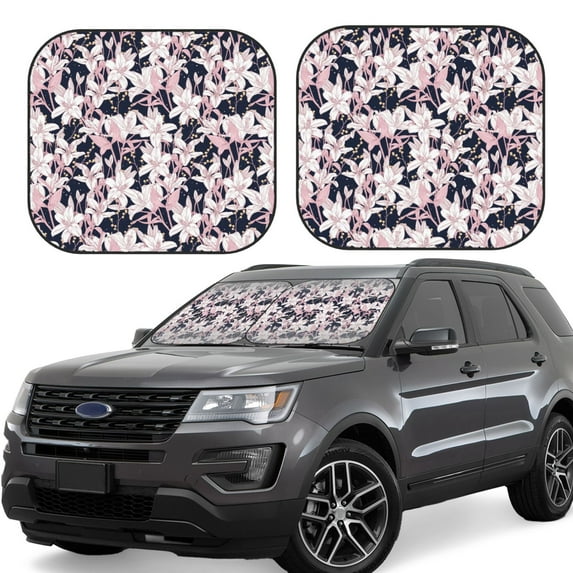 Goofa Lilies Flowers Pattern 2 Piece Car Windshield Sun Shade Foldable | Front Windshield Shade for Sun, Heat and UV Rays | Sunshade for Car Front Window-Small