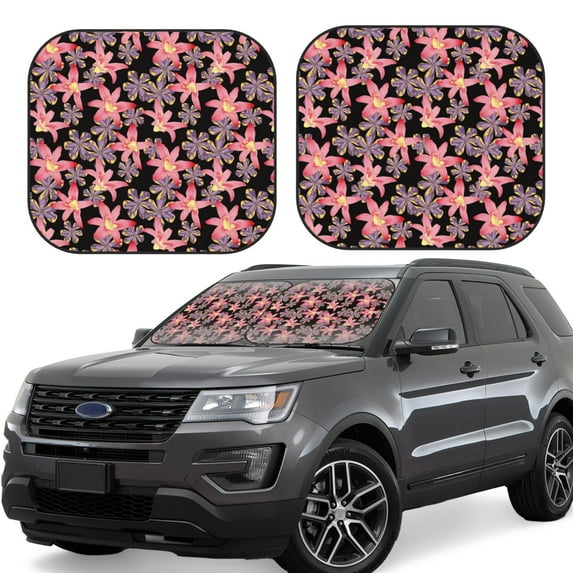 Goofa Lilies Flowers Pattern 2 Piece Car Windshield Sun Shade Foldable | Front Windshield Shade for Sun, Heat and UV Rays | Sunshade for Car Front Window-Small