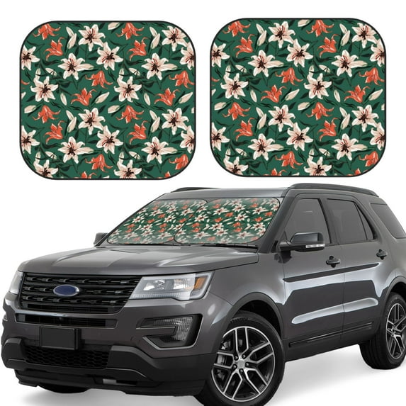 Goofa Lilies Flowers Pattern 2 Piece Car Windshield Sun Shade Foldable | Front Windshield Shade for Sun, Heat and UV Rays | Sunshade for Car Front Window-Small