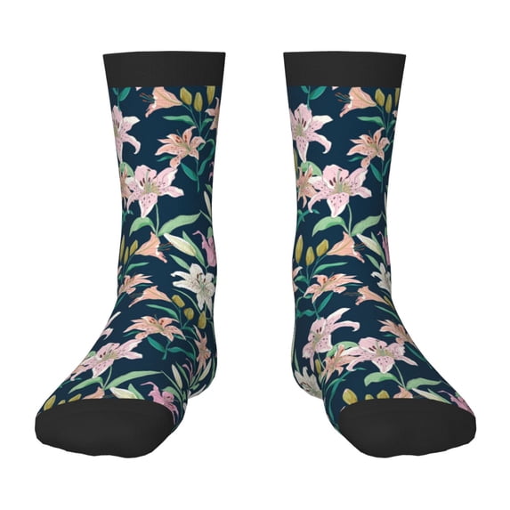 Goofa Lilies Flowers Pattern Children's Crew Socks, Kids' Daily Wear and Sports Socks, Breathable Socks, Sports Socks, Moisture-Wicking Socks for Children