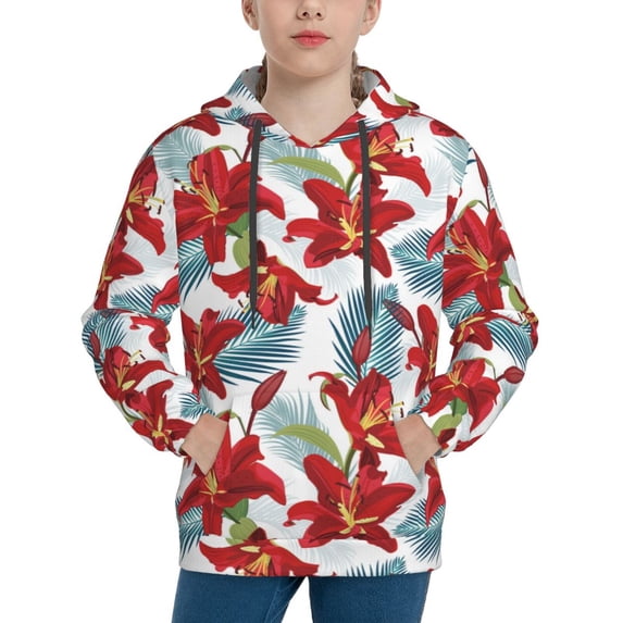 Goofa Lilies Flowers Pattern Hooded Sweatshirt for Youth Trendy youth sweatshirt Casual Hoodie for Boys and Girls-Small