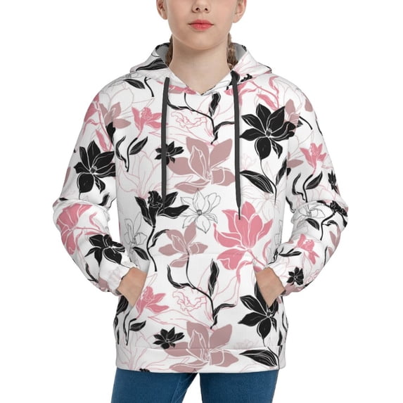 Goofa Lilies Flowers Pattern Hooded Sweatshirt for Youth Trendy youth sweatshirt Casual Hoodie for Boys and Girls-X-Large