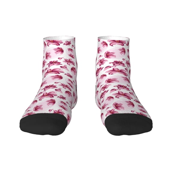 Goofa Lilies Flowers Pattern Non Slip Socks with Grips for Elderly, Crew Socks Yoga Hospital Socks Cushioned Sole Gripper Socks for Men Women