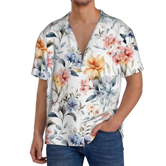 Goofa Lilies Flowers Printed Men's Casual Short-sleeved Shirt,Lightweight Breathable Button-down,Summer Casual men's top,Versatile Fashion shirt-Large