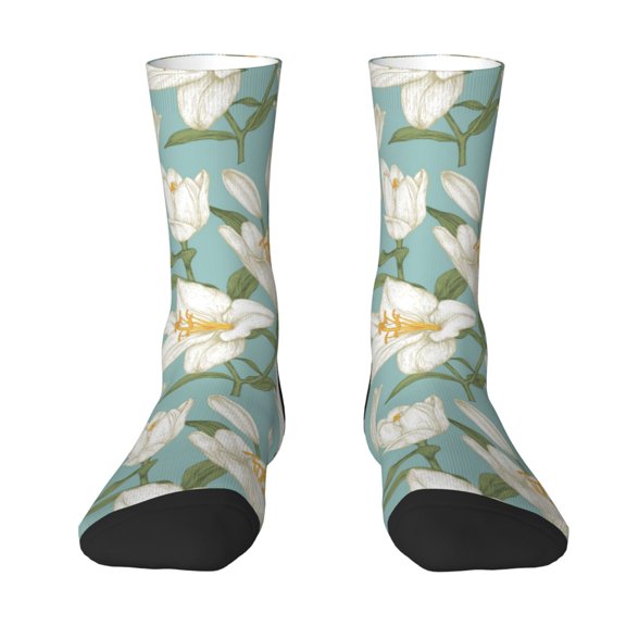 Goofa Lilies Flowers Printed Men's Crew Socks, Soft Durable Breathable Moisture-Wicking with Odor Control Cotton socks