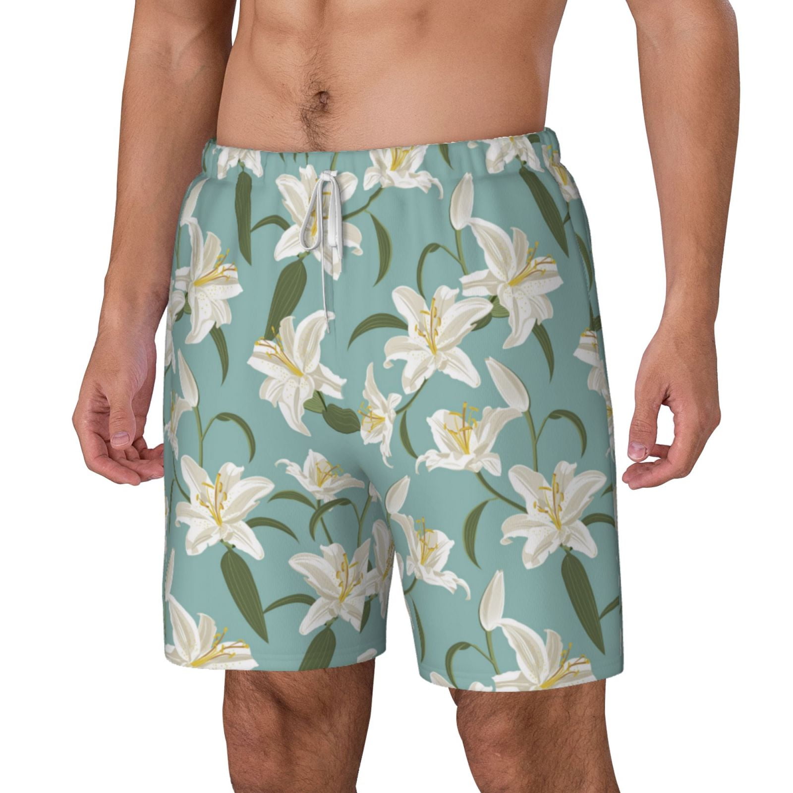 Goofa Lilies Flowers Printed Men's Swim Trunks Board Shorts Quick Dry ...