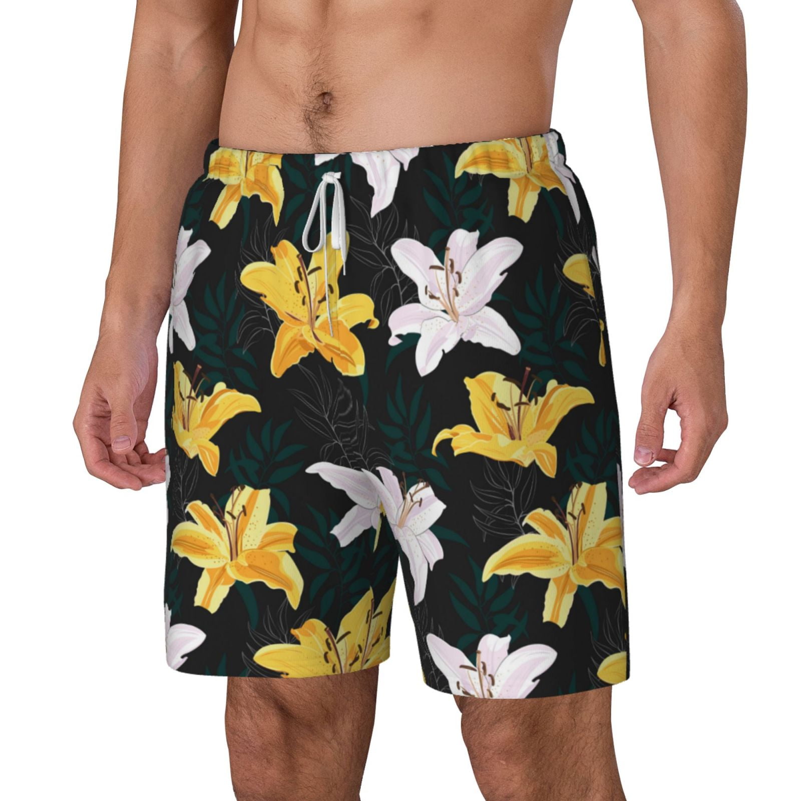 Goofa Lilies Flowers Printed Men's Swim Trunks Board Shorts Quick Dry ...