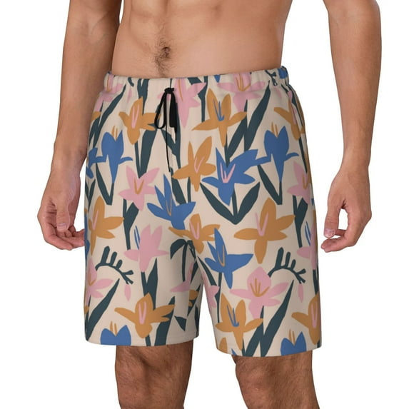 Goofa Lilies Flowers Printed Men's Swim Trunks Board Shorts Quick Dry Mens Swimming Trunks with Compression Liner,Breathable Fit Hawaii Beach Shorts-XX-Large