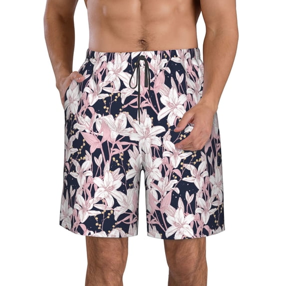 Goofa Lilies Flowers Printed Mens Swim Trunks Summer Quick Dry Short Beach Swimwear Bathing Suits-3X-Large