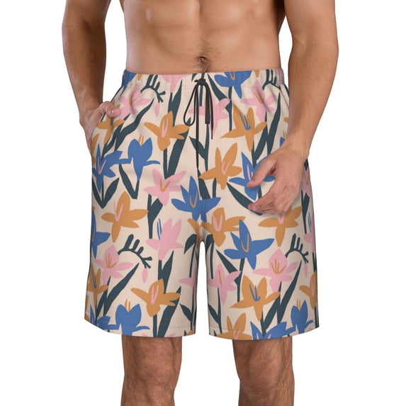 Goofa Lilies Flowers Printed Mens Swim Trunks Summer Quick Dry Short Beach Swimwear Bathing Suits-Medium