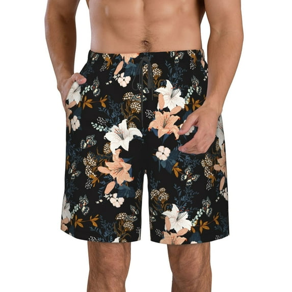 Goofa Lilies Flowers Printed Mens Swim Trunks Summer Quick Dry Short Beach Swimwear Bathing Suits-Medium